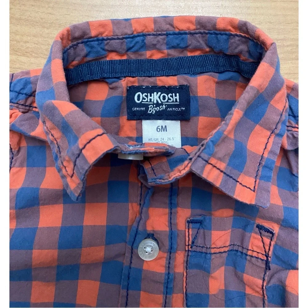 OshKosh B'gosh Orange and Blue Plaid Bodysuit Size 3 - 6 Months